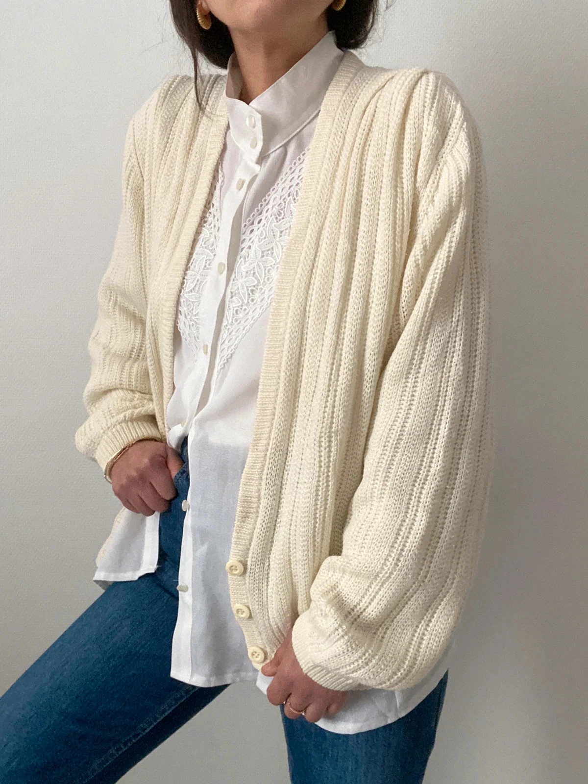 🌺 Cardigan Vintage cru com gola alta – photo 6